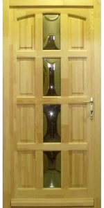 Középen üveges borovi fenyő fa bejárati ajtó (K)